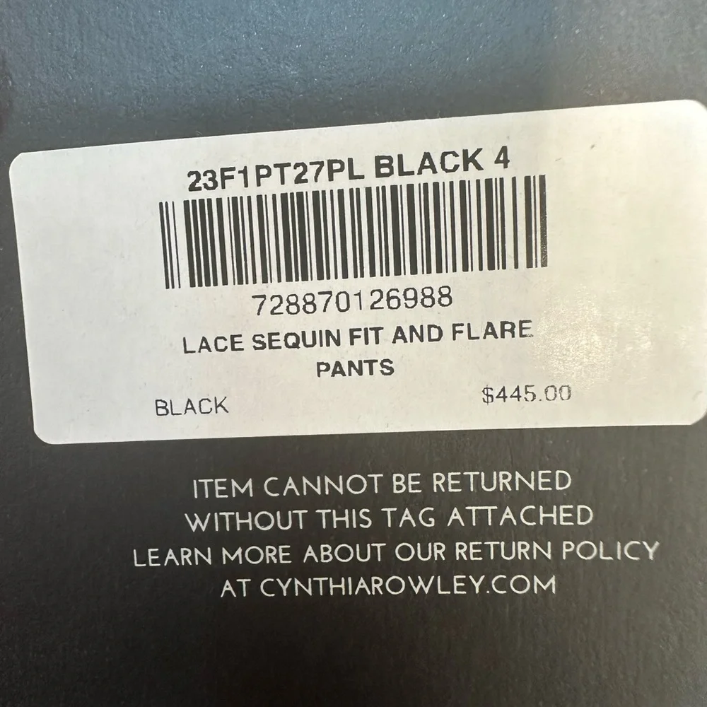Cynthia Rowley Black Sequin & Lace Flared Leg Pants 4 - Picture 12 of 13